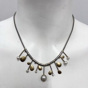 Sydney Lynch Sterling 22K (21K) Gold Pearl and Diamond Necklace 16 1/4" Long